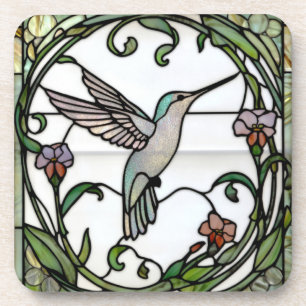 Elegant hummingbird stain glass art design coaster