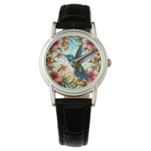 Elegant Hummingbird Stained Glass Effect Watch