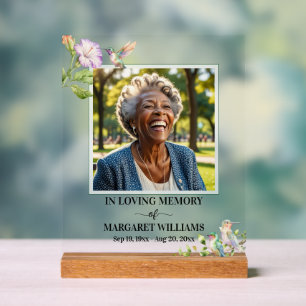 Elegant Hummingbirds Floral Photo Funeral Acrylic Sign