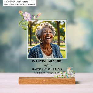 Elegant Hummingbirds Floral Photo Funeral Acrylic Sign