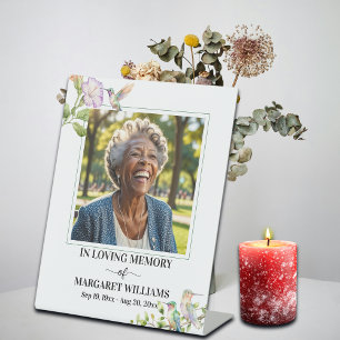 Elegant Hummingbirds Floral Photo Funeral Pedestal Sign