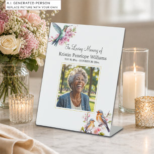Elegant Hummingbirds Floral Photo Funeral Pedestal Sign