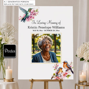 Elegant Hummingbirds Floral Photo Funeral Poster