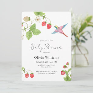 Elegant Hummingbirds Strawberry Baby Shower Invitation