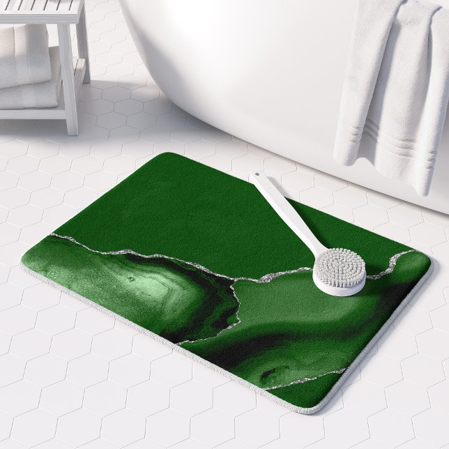 Elegant Hunter Green Agate Silver Glitter Bath Mat (Creator Uploaded)