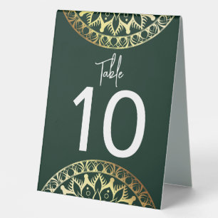 Elegant Hunter Green and Gold Mandala Table Number
