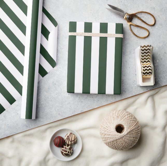 Elegant Hunter Green and White Striped Pattern Wrapping Paper (Crafts)