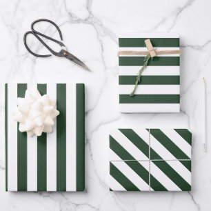 Elegant Hunter Green and White Striped Pattern Wrapping Paper Sheet