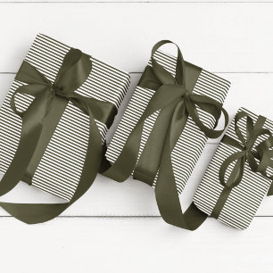 Elegant Hunter Green and White Thin Striped Wrapping Paper