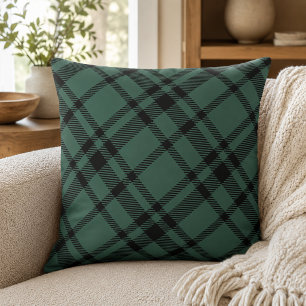 Elegant Hunter Green Black Tartan Plaid Cushion