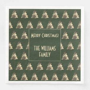 Elegant Hunter Green Gold Christmas Tree Pattern Napkin