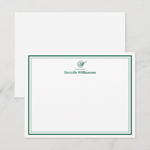 Elegant Hunter Green Monogram Double Border White Card