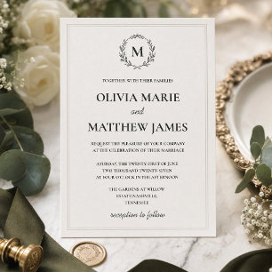 Elegant Hunter Green Monogram Wedding Invitation  
