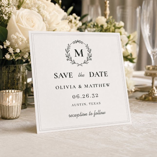 Elegant Hunter Green Monogram Wedding  Save The Date (Elegant Hunter Green Monogram Wedding Save The Date #elegantweddingsavethedate)