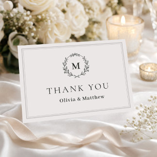 Elegant Hunter Green Monogram Wedding Thank You RSVP Card