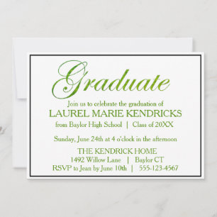 Elegant Hunter Green Script Graduation Party Invitation