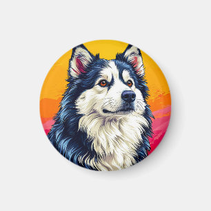 Elegant Husky Portrait with Vibrant Sunset Magnet