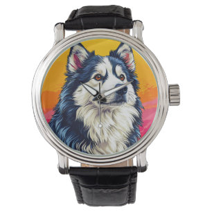 Elegant Husky Portrait with Vibrant Sunset Watch