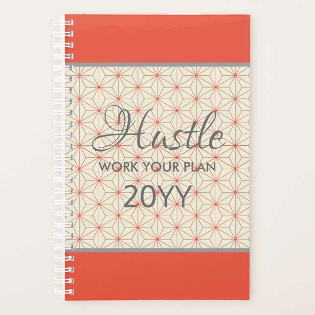 Elegant Hustle 2019 Orange Taupe Personalised Planner (Front)