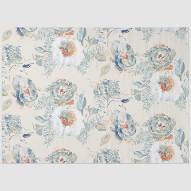 Elegant Hydrangea Blossoms Floral Watercolor Tissue Paper (Front)