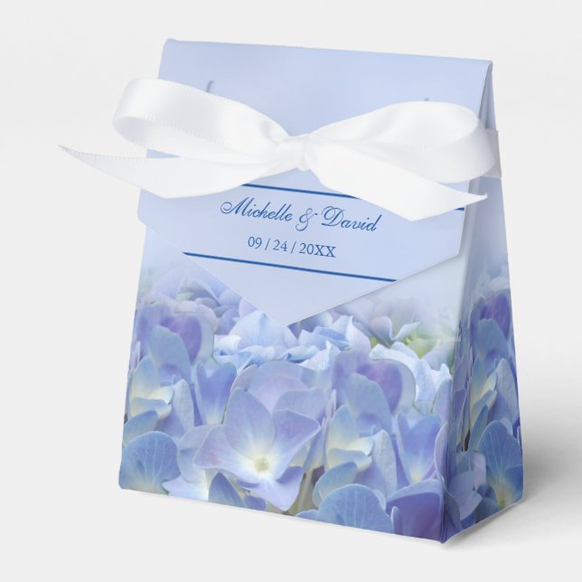 Elegant Hydrangea Blue Florals Wedding Favour Box (Front Side)