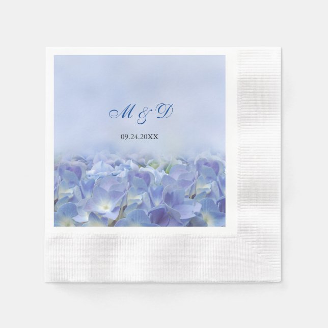Elegant Hydrangea Blue Florals Wedding Napkins (Front)