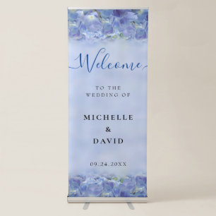 Elegant Hydrangea Blue Florals Wedding Welcome Retractable Banner