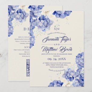 Elegant Hydrangea Blue Ivory Wedding Invitation