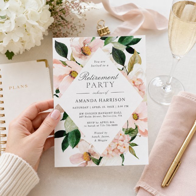 Elegant Hydrangea Blush Floral Retirement Party Invitation (Creator Uploaded)
