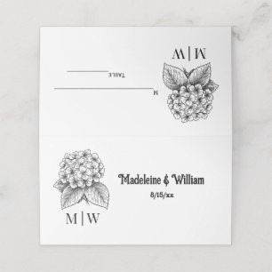 Elegant Hydrangea Bouquet Wedding Couple Initials  Place Card