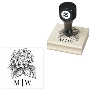 *Elegant Hydrangea Bouquet Wedding Couple Initials Rubber Stamp