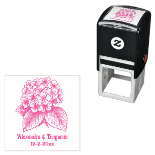 Elegant Hydrangea Bouquet Wedding Couple Names Dt Self-inking Stamp