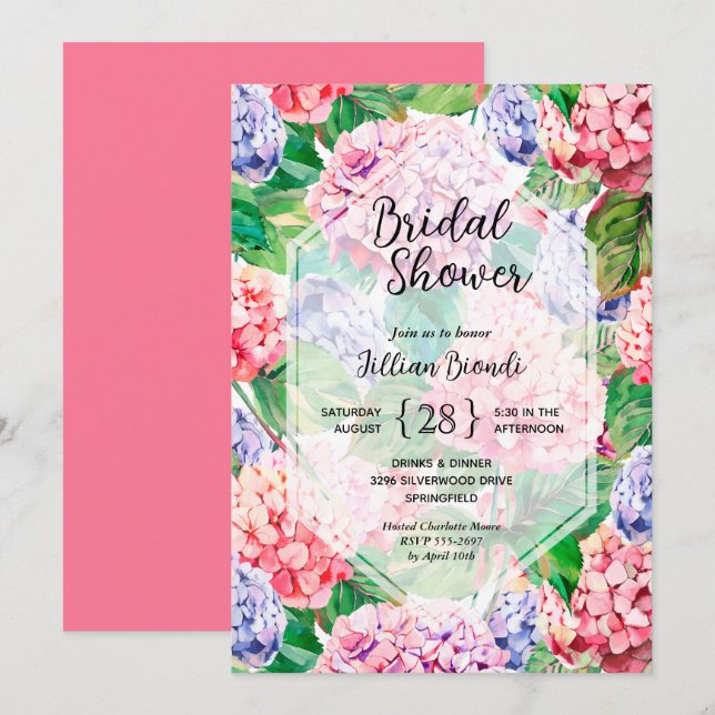 Elegant Hydrangea Bridal Shower Invitation (Front/Back)