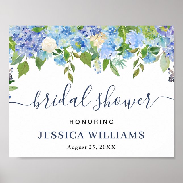 Elegant Hydrangea BRIDAL SHOWER Welcome Sign (Front)
