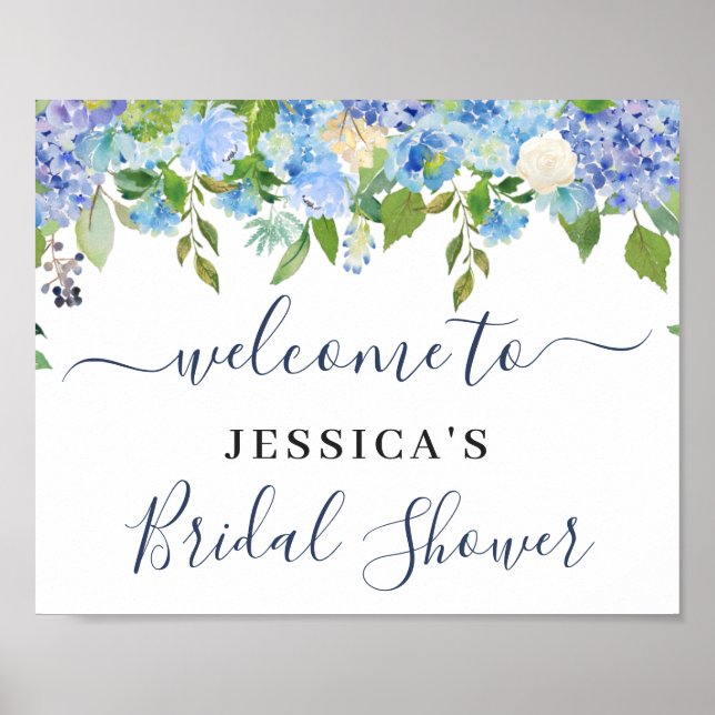 Elegant Hydrangea BRIDAL SHOWER Welcome Sign (Front)