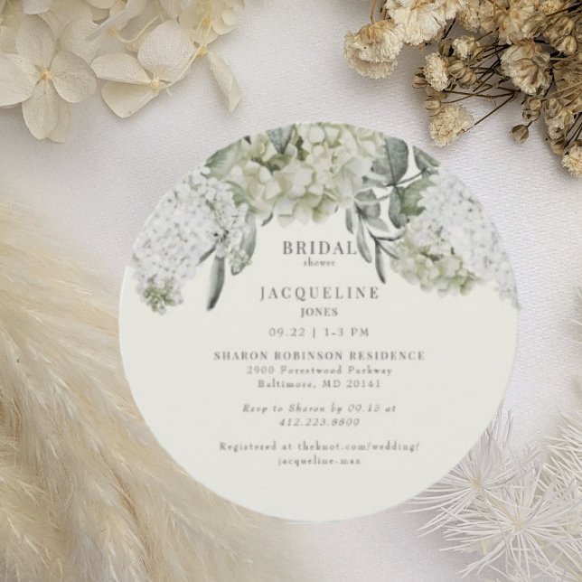 Elegant Hydrangea Cream Round Bridal Shower Invitation (Creator Uploaded)