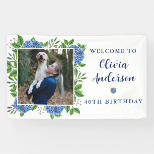 Elegant Hydrangea Custom Photo 40th Birthday Party Banner