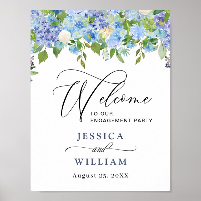 Elegant Hydrangea ENGAGEMENT PARTY Welcome Sign (Front)
