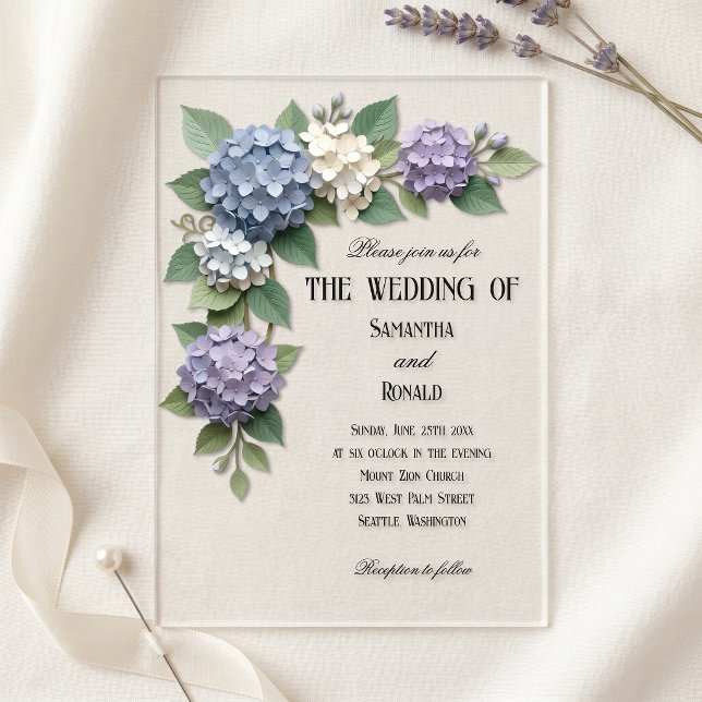 Elegant Hydrangea Floral Corner Acrylic Wedding Invitations (Creator Uploaded)