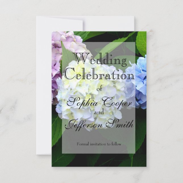 Elegant hydrangea floral wedding save the date (Front)