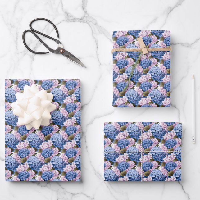 Elegant Hydrangea flower Wedding tiled  Wrapping Paper Sheet (Front)