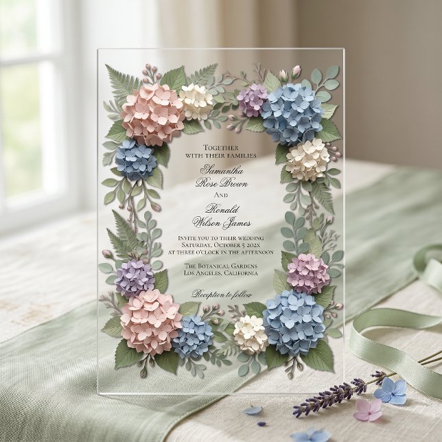 Elegant Hydrangea Flowers 3d style Acrylic Wedding Invitations (Creator Uploaded)