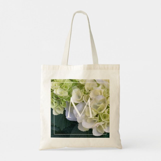 Elegant Hydrangea Monogram Custom Love Bible Verse Tote Bag (Back)