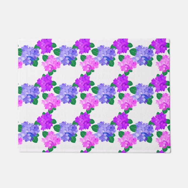 Elegant Hydrangea Pink Purple Flowers Bouquet Doormat (Front)