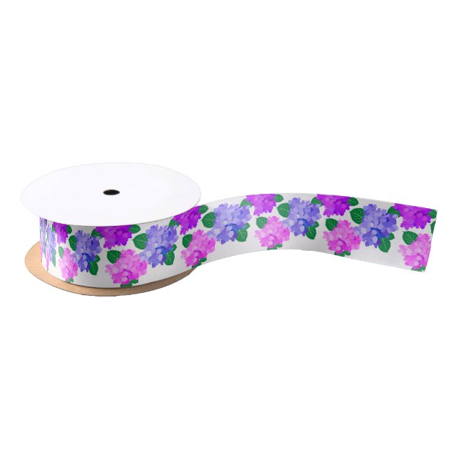 Elegant Hydrangea Pink Purple Flowers Bouquet Satin Ribbon (Spool)