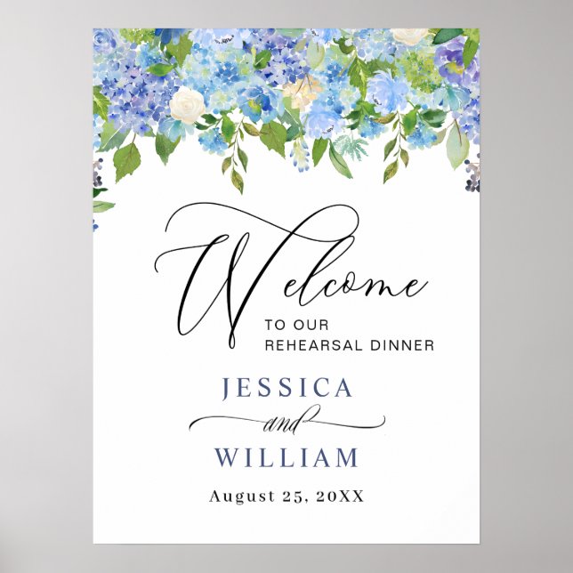 Elegant Hydrangea REHEARSAL DINNER Welcome Sign (Front)