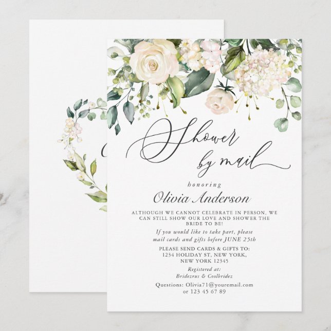 Elegant Hydrangea Roses Bridal Shower By Mail Invitation (Front/Back)