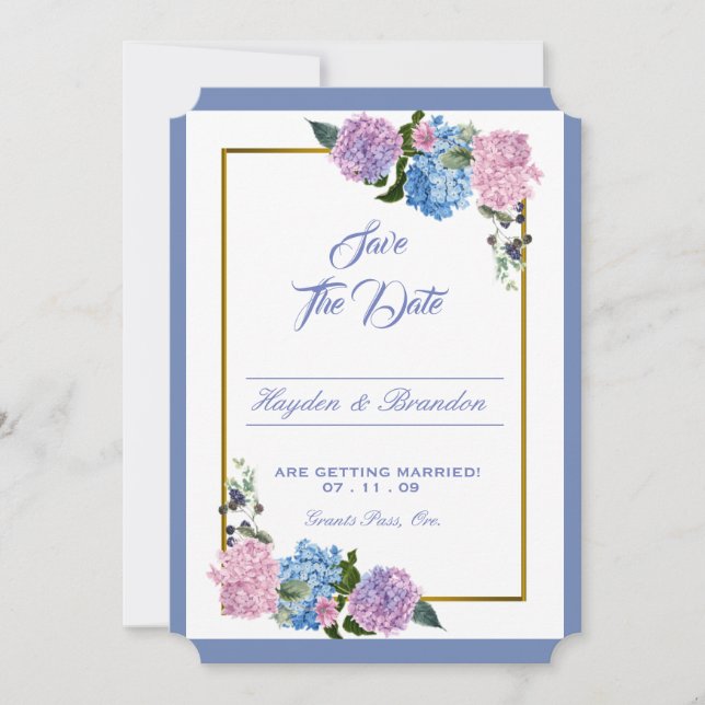 Elegant Hydrangea Save The Date card (Front)