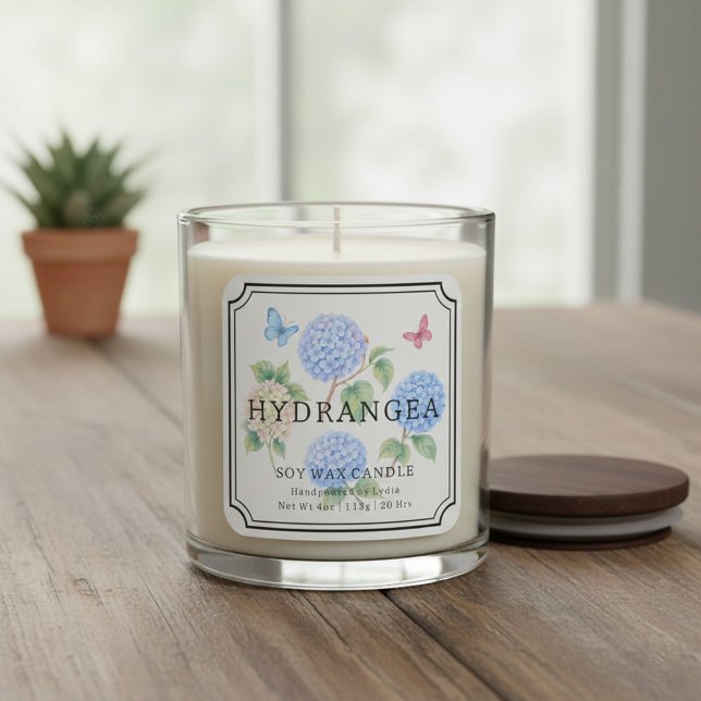 Elegant Hydrangea Soy Wax Candle Business Label (Creator Uploaded)