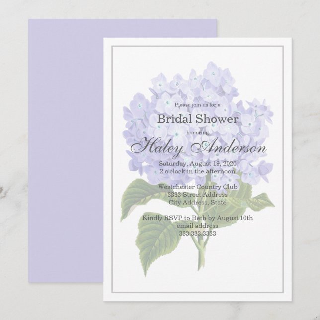 Elegant Hydrangea Wedding Bridal Shower Invitation (Front/Back)